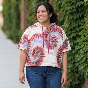 Almost Famous Tie Dye Cropped Hoodie 3X Plus Size Comfy Top Flowy Boho